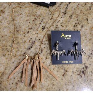 Lot of 2 Aura Earrings & Necklace Spike Jacket Punk Tribal Vamp Goth